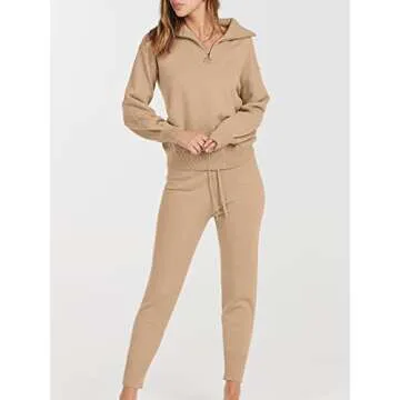 ANRABESS Women's Two Piece Outfits Sweater Sets Long Sleeve Zip Up Knit Pullover Jogger Pants Tracksuit 2024 Fall Lounge Sets