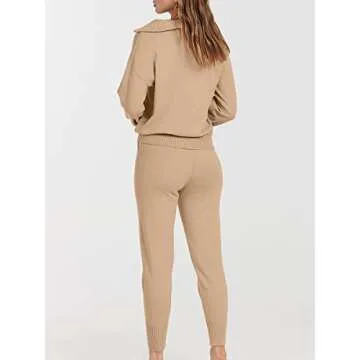 ANRABESS Women's Two Piece Outfits Sweater Sets Long Sleeve Zip Up Knit Pullover Jogger Pants Tracksuit 2024 Fall Lounge Sets