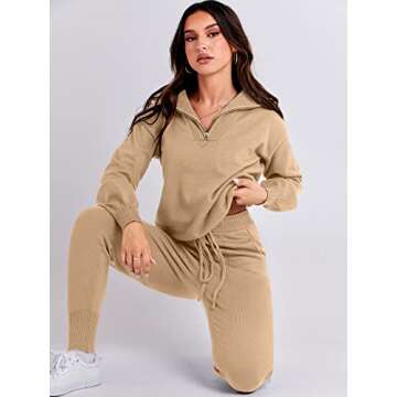 ANRABESS Women's Two Piece Outfits Sweater Sets Long Sleeve Zip Up Knit Pullover Jogger Pants Tracksuit 2024 Fall Lounge Sets