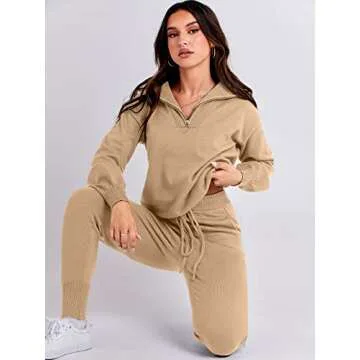 ANRABESS Women's Two Piece Outfits Sweater Sets Long Sleeve Zip Up Knit Pullover Jogger Pants Tracksuit 2024 Fall Lounge Sets