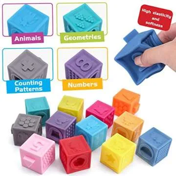 OWNONE 1 Baby Soft Blocks, 16PCS Stacking Building Blocks for Toddlers 1-3, Teething & Sensory Toys for Babies Infant 6 9 10 12 18 Months, Learning Developmental Toys for Boys & Girls 1 2 3 Years Old