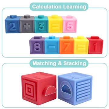 OWNONE 1 Baby Soft Blocks, 16PCS Stacking Building Blocks for Toddlers 1-3, Teething & Sensory Toys for Babies Infant 6 9 10 12 18 Months, Learning Developmental Toys for Boys & Girls 1 2 3 Years Old