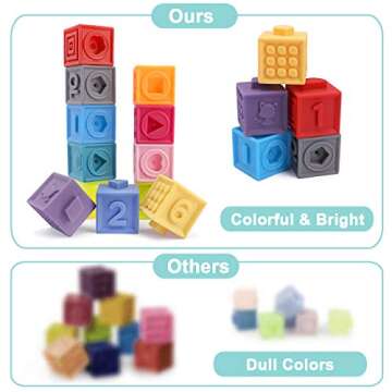 OWNONE 1 Baby Soft Blocks, 16PCS Stacking Building Blocks for Toddlers 1-3, Teething & Sensory Toys for Babies Infant 6 9 10 12 18 Months, Learning Developmental Toys for Boys & Girls 1 2 3 Years Old