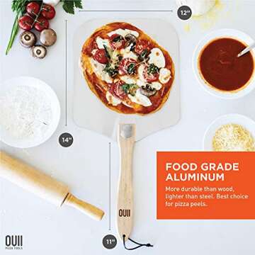 OUII Aluminum Pizza Peel Metal - 12 x 14 Inch. Pizza Spatula for Oven with Foldable Wood Handle. Piz...