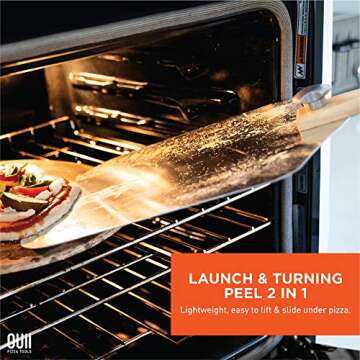 OUII Aluminum Pizza Peel Metal - 12 x 14 Inch. Pizza Spatula for Oven with Foldable Wood Handle. Pizza Oven Accessories Tools. Turning Peel, Bread, Pastry, Dough, Cake Spatula