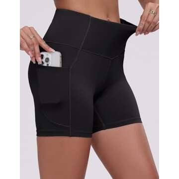 Oalka Women's Short Yoga Side Pockets High Waist Workout Running Sports Shorts 4"