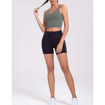 Oalka Women's Short Yoga Side Pockets High Waist Workout Running Sports Shorts 4"