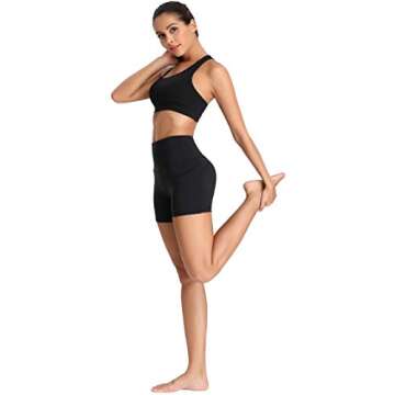 Oalka Women's Short Yoga Side Pockets High Waist Workout Running Sports Shorts 4"