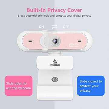 NexiGo N660P 1080P 60FPS Webcam with Software Control, Dual Microphone & Cover, Autofocus, HD USB Computer Web Camera, for OBS/Zoom/Skype/FaceTime/Teams/Twitch, Pink