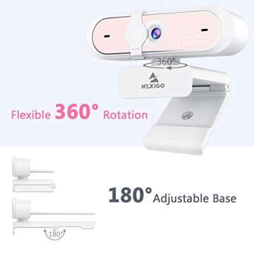 NexiGo N660P 1080P 60FPS Webcam with Software Control, Dual Microphone & Cover, Autofocus, HD USB Computer Web Camera, for OBS/Zoom/Skype/FaceTime/Teams/Twitch, Pink