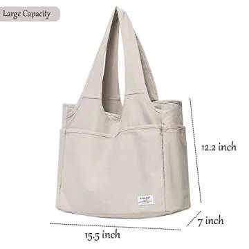 KYALOU Utility Large Canvas Tote Bag with Pockets, Women Casual Shoulder Bags with 13 Exterior & Interior Pockets for Work Gym Beach Travel Shopping Grocery (Light Gray)