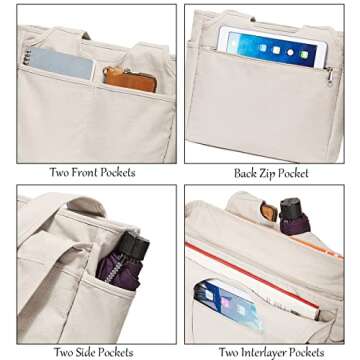 KYALOU Utility Large Canvas Tote Bag with Pockets, Women Casual Shoulder Bags with 13 Exterior & Interior Pockets for Work Gym Beach Travel Shopping Grocery (Light Gray)