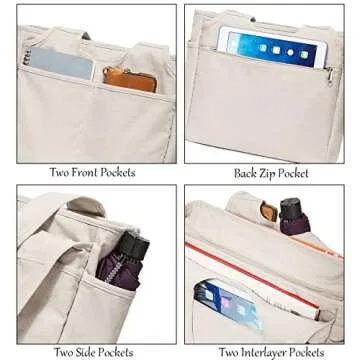 KYALOU Utility Large Canvas Tote Bag with Pockets, Women Casual Shoulder Bags with 13 Exterior & Interior Pockets for Work Gym Beach Travel Shopping Grocery (Light Gray)