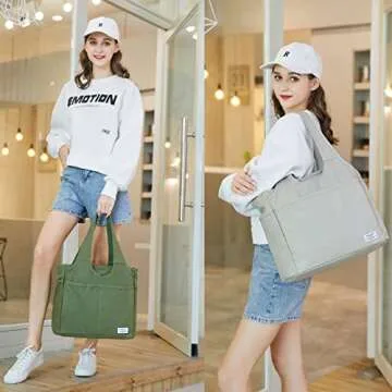 KYALOU Utility Large Canvas Tote Bag with Pockets, Women Casual Shoulder Bags with 13 Exterior & Interior Pockets for Work Gym Beach Travel Shopping Grocery (Light Gray)