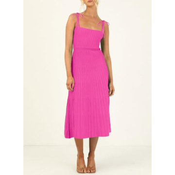 ARTFREE Women's Ribbed Knit Summer Maxi Dress - Rose Red