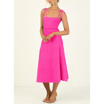 ARTFREE Women's Ribbed Knit Summer Maxi Dress - Rose Red