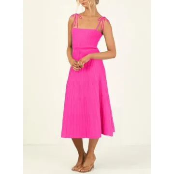 ARTFREE Women's Ribbed Knit Summer Maxi Dress - Rose Red