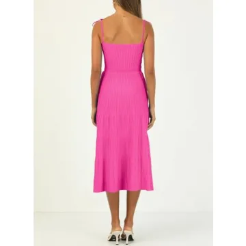 ARTFREE Women's Ribbed Knit Summer Maxi Dress - Rose Red