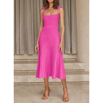 ARTFREE Women's Ribbed Knit Summer Maxi Dress - Rose Red