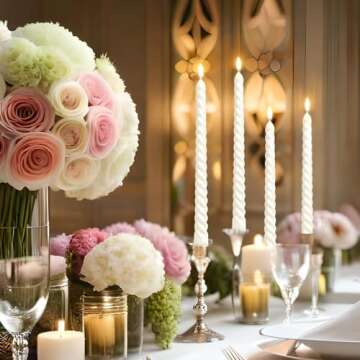 10 Inch Metallic White Spiral Taper Candles Set for Holiday Decor, 12 Pack Unscented Twisted Candles...