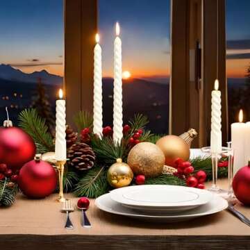 10 Inch Metallic White Spiral Taper Candles Set for Holiday Decor, 12 Pack Unscented Twisted Candlesticks, Dripelss Thin Tapered Candles for Wedding Dinner Party Ceremony Religious