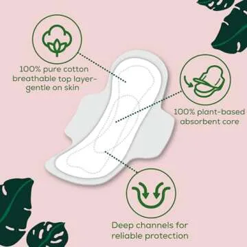 L. Ultra Thin Pads for Women, Overnight Absorbency, 100% Pure Cotton Top Layer, Unscented Pads with ...