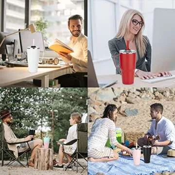 Sursip 40 oz Insulated Tumbler with Screw Lid - Stainless Steel Vacuum Cup with Straw and Handle, Keeps Drinks Cold up to 24 Hours - Sweat/Leak Proof, Dishwasher Safe, Fits Car Cup Holder (Pink)