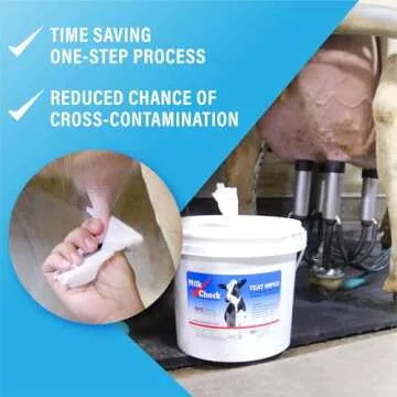 Milk Check Teat Wipes (700 wipes) - Cow, Goat, Sheep Udder Prep - 7 inch x 8 inch Wipes, Reclosable Pail.
