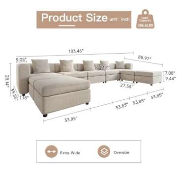 Miuuod 9 Seaters L/U Shape Oversized Convertible Sectional Sofa Couch for Living Room,5 Seats with 4...