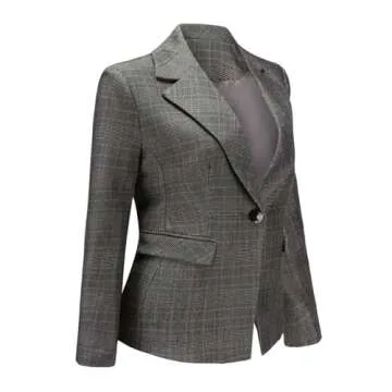 YUNCLOS Women's Vintage 2 Piece Plaid Suit Set - Stylish Blazer & Pants in Gray