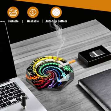 Ashtray, Durable Cigar Ashtray with Circle Pattern, Ashtray for Outside Patio, Decorative Glass Outdoor Ashtray, Colorful Ash Tray, Ash Tray Outdoors for Home Office Indoor Patio Outdoor Decoration