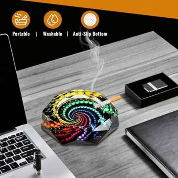 Ashtray, Durable Cigar Ashtray with Circle Pattern, Ashtray for Outside Patio, Decorative Glass Outdoor Ashtray, Colorful Ash Tray, Ash Tray Outdoors for Home Office Indoor Patio Outdoor Decoration