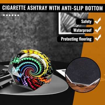 Ashtray, Durable Cigar Ashtray with Circle Pattern, Ashtray for Outside Patio, Decorative Glass Outdoor Ashtray, Colorful Ash Tray, Ash Tray Outdoors for Home Office Indoor Patio Outdoor Decoration