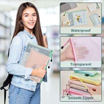 JARLINK 34pcs Mesh Zipper Pouch, Includes 18pcs 8 Sizes Zipper Bags and 16pcs 8 Sizes Multipurpose Travel Bags for Office, School, Board Game, Puzzles, Cosmetics, Travel Accessories, and Home Organize