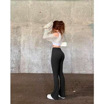 OQQ Women's 2 Piece Yoga Pants Ribbed Seamless Workout High Waist Bell Bottoms Flare Leggings Black Tea Leaf