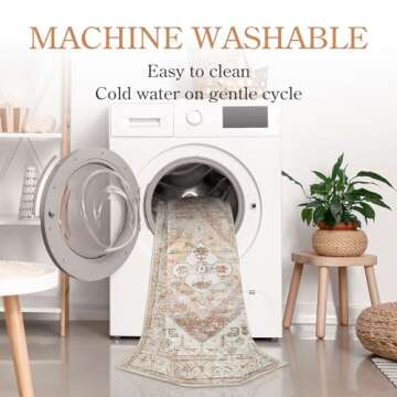 Lahome Boho Circle Rug - 6Ft Washable Round Area Rugs for Living Room Non-Slip Throw Round Dining Room Rug Large Round Rug, Oriental Distressed Print Circular Rug for Office Classroom Bedroom Sofa