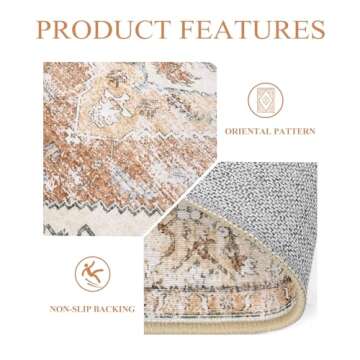 Lahome Boho Circle Rug - 6Ft Washable Round Area Rugs for Living Room Non-Slip Throw Round Dining Room Rug Large Round Rug, Oriental Distressed Print Circular Rug for Office Classroom Bedroom Sofa