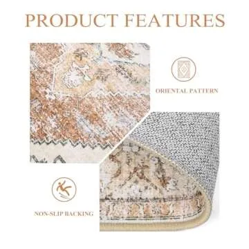 Lahome Boho Circle Rug - 6Ft Washable Round Area Rugs for Living Room Non-Slip Throw Round Dining Room Rug Large Round Rug, Oriental Distressed Print Circular Rug for Office Classroom Bedroom Sofa