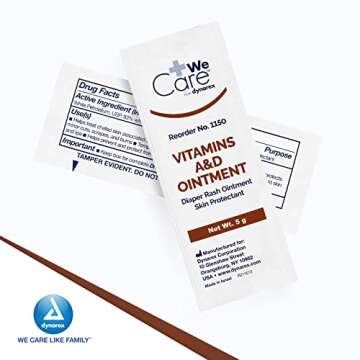 Dynarex Vitamins A & D Ointment, Ointment with Vitamin A and Vitamin D Skin Protectant, for Diaper Rash and Discomfort, White, 1 Box of 144-5g Packets