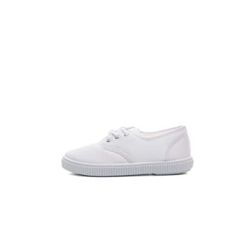 JGKDTX Boy's Girl's Lace Up White Canvas Sneakers