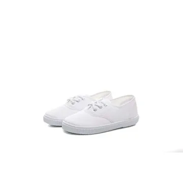 JGKDTX Boy's Girl's Lace Up White Canvas Sneakers