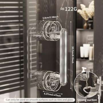 Shower Handles for Elderly Suction, 20.7cm/8.15inch Clear Suction Grab Bars for Shower, Strong Hold Shower Grab Bar, Removable Shower Bars Safety, Shower Grab Bars for Seniors