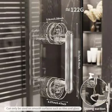 Shower Handles for Elderly Suction, 20.7cm/8.15inch Clear Suction Grab Bars for Shower, Strong Hold Shower Grab Bar, Removable Shower Bars Safety, Shower Grab Bars for Seniors