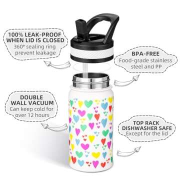 Fanhaw 14 Oz Kids Insulated Water Bottle with Straw - Stainless Steel Double Wall Vacuum Cup, Leakpr...