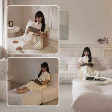 BBORR Luxury Sofa Couch Chair, Lazy Floor Seating, Fireside Bean Bag Chair, Ergonomic Tatami Sofa Lounger for Living Room, Bedroom, Office, Single Seat, White