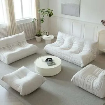 BBORR Luxury Sofa Couch Chair, Lazy Floor Seating, Fireside Bean Bag Chair, Ergonomic Tatami Sofa Lounger for Living Room, Bedroom, Office, Single Seat, White