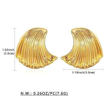 WOWORAMA Matte Gold Statement Earrings for Women Textured Seashell Earrings Vintage Ocean Wave Sea Earrings Boho Geometric Stud Earrings Minimalist Irregular Earrings