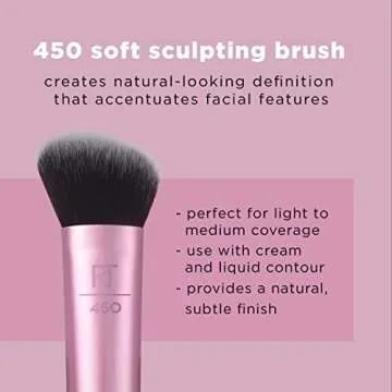 Real Techniques Soft Sculpting Makeup Brush, For Cream & Liquid Contour, Blush, & Highlight, Angled Sculpting Face Brush, Natural Finish, Dense, Vegan Bristles, Travel-Size Brush, 1 Count