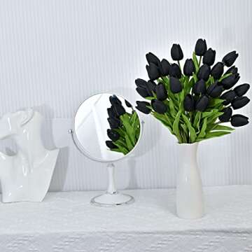 JIFTOK 30pcs Tulips Artificial Flowers Fake Flowers for Decoration, Faux Flowers Tulips Real Touch Arrangement Bouquet for Wedding Home Office Party, Faux Flowers Bulk Gift Idea for Mothers Day(Black)
