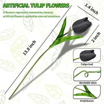 JIFTOK 30pcs Tulips Artificial Flowers Fake Flowers for Decoration, Faux Flowers Tulips Real Touch Arrangement Bouquet for Wedding Home Office Party, Faux Flowers Bulk Gift Idea for Mothers Day(Black)